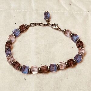 Multi Colored Glass Square Beaded Bracelet Vintage